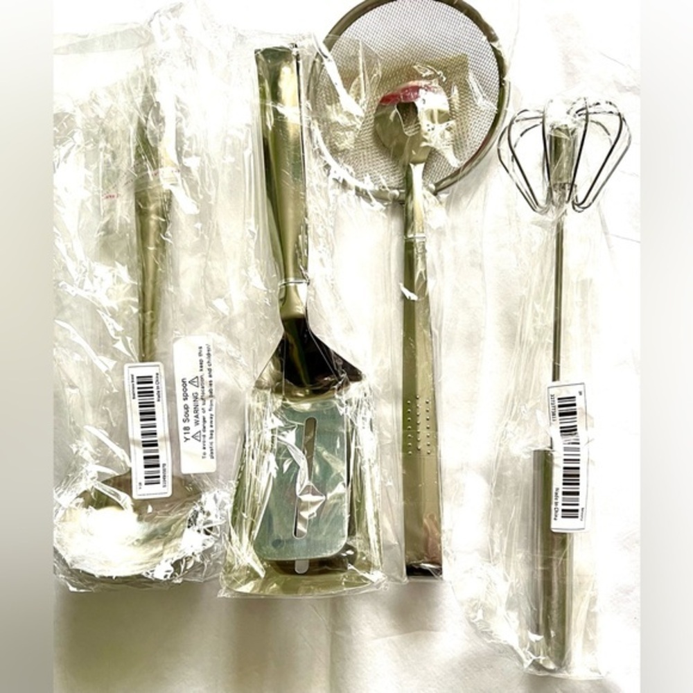 NWT! Stainless Steel 4 Piece Set Fryer Spatula Whisk Ladle